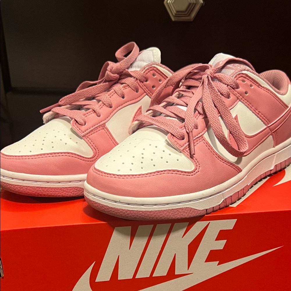 Nike Pink and White Dunk-Style Low Tops